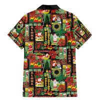 Hawaiian Santa Christmas Pattern Family Matching Mermaid Dress and Hawaiian Shirt Black Version - Polynesian Pride