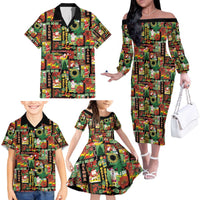 Hawaiian Santa Christmas Pattern Family Matching Off The Shoulder Long Sleeve Dress and Hawaiian Shirt Black Version - Polynesian Pride