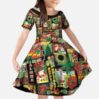 Hawaiian Santa Christmas Pattern Family Matching Puletasi and Hawaiian Shirt Black Version LT01 Daughter's Dress Red - Polynesian Pride