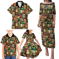 Hawaiian Santa Christmas Pattern Family Matching Puletasi and Hawaiian Shirt Black Version LT01 - Polynesian Pride