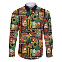 Hawaiian Santa Christmas Pattern Family Matching Puletasi and Hawaiian Shirt Black Version LT01 Dad's Shirt - Long Sleeve Red - Polynesian Pride