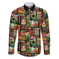 Hawaiian Santa Christmas Pattern Family Matching Tank Maxi Dress and Hawaiian Shirt Black Version LT01 Dad's Shirt - Long Sleeve Red - Polynesian Pride