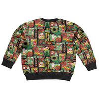 Hawaiian Santa Christmas Pattern Kid Ugly Christmas Sweater Black Version - Polynesian Pride