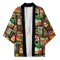 Hawaiian Santa Christmas Pattern Kimono Black Version LT01 Unisex Red - Polynesian Pride