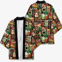 Hawaiian Santa Christmas Pattern Kimono Black Version LT01 - Polynesian Pride