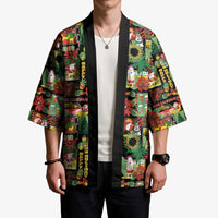 Hawaiian Santa Christmas Pattern Kimono Black Version LT01 - Polynesian Pride