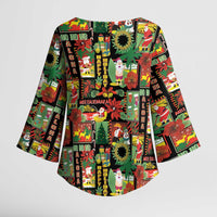 Hawaiian Santa Christmas Pattern Kimono Sleeve Blouse Black Version LT01 - Polynesian Pride