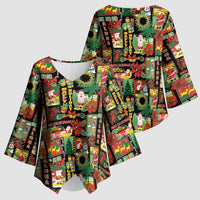 Hawaiian Santa Christmas Pattern Kimono Sleeve Blouse Black Version LT01 - Polynesian Pride
