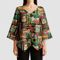 Hawaiian Santa Christmas Pattern Kimono Sleeve Blouse Black Version LT01 - Polynesian Pride