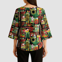 Hawaiian Santa Christmas Pattern Kimono Sleeve Blouse Black Version LT01 - Polynesian Pride