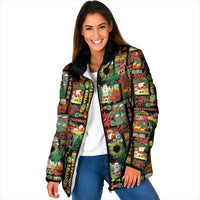 Hawaiian Santa Christmas Pattern Padded Jacket Black Version LT01 Women Red - Polynesian Pride