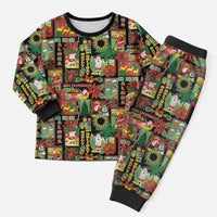 Hawaiian Santa Christmas Pattern Christmas Pajama Set Black Version - Polynesian Pride