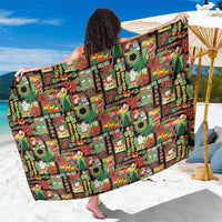 Hawaiian Santa Christmas Pattern Sarong Black Version LT01 One Size 44 x 66 inches Red - Polynesian Pride