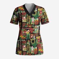 Hawaiian Santa Christmas Pattern Scrub Top Black Version LT01 Adult Red - Polynesian Pride