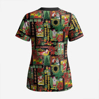 Hawaiian Santa Christmas Pattern Scrub Top Black Version LT01 - Polynesian Pride