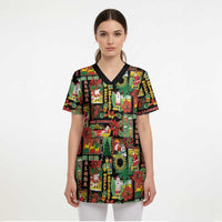 Hawaiian Santa Christmas Pattern Scrub Top Black Version LT01 - Polynesian Pride
