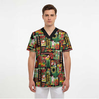 Hawaiian Santa Christmas Pattern Scrub Top Black Version LT01 - Polynesian Pride