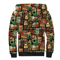 Hawaiian Santa Christmas Pattern Sherpa Hoodie Black Version - Polynesian Pride