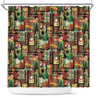 Hawaiian Santa Christmas Pattern Shower Curtain Black Version LT01 Red - Polynesian Pride