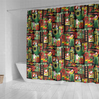 Hawaiian Santa Christmas Pattern Shower Curtain Black Version LT01 - Polynesian Pride