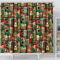 Hawaiian Santa Christmas Pattern Shower Curtain Black Version LT01 - Polynesian Pride