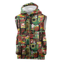 Hawaiian Santa Christmas Pattern Sleeveless Zip Hoodie Black Version - Polynesian Pride