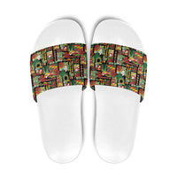 Hawaiian Santa Christmas Pattern Slide Sandals Black Version - Polynesian Pride