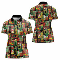 Hawaiian Santa Christmas Pattern Women Polo Shirt Black Version - Polynesian Pride