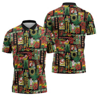 Hawaiian Santa Christmas Pattern Zipper Polo Shirt Black Version - Polynesian Pride