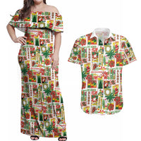Hawaiian Santa Christmas Pattern Couples Matching Off Shoulder Maxi Dress and Hawaiian Shirt White Version - Polynesian Pride