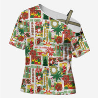 Hawaiian Santa Christmas Pattern Cross Shoulder Shirt White Version LT01 Female Red - Polynesian Pride