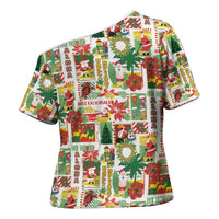 Hawaiian Santa Christmas Pattern Cross Shoulder Shirt White Version LT01 - Polynesian Pride