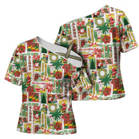 Hawaiian Santa Christmas Pattern Cross Shoulder Shirt White Version LT01 - Polynesian Pride