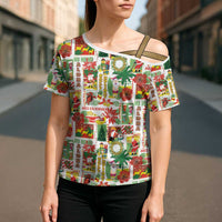 Hawaiian Santa Christmas Pattern Cross Shoulder Shirt White Version LT01 - Polynesian Pride