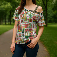 Hawaiian Santa Christmas Pattern Cross Shoulder Shirt White Version LT01 - Polynesian Pride