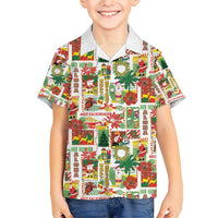 Hawaiian Santa Christmas Pattern Family Matching Short Sleeve Bodycon Dress and Hawaiian Shirt White Version - Polynesian Pride