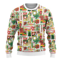 Hawaiian Santa Christmas Pattern Ugly Christmas Sweater White Version - Polynesian Pride