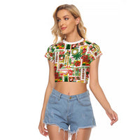Hawaiian Santa Christmas Pattern Raglan Cropped T Shirt White Version LT01 Female Red - Polynesian Pride