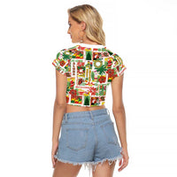 Hawaiian Santa Christmas Pattern Raglan Cropped T Shirt White Version LT01 - Polynesian Pride