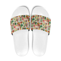 Hawaiian Santa Christmas Pattern Slide Sandals White Version - Polynesian Pride