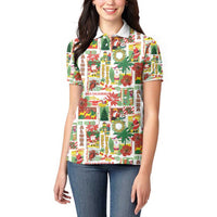 Hawaiian Santa Christmas Pattern Women Polo Shirt White Version - Polynesian Pride