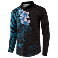 New Zealand Tuatara Plumeria Button Sweatshirt Maori Blue Koru Tribal Tattoo