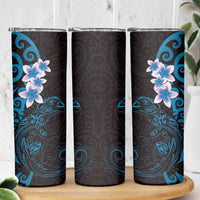 New Zealand Tuatara Plumeria Skinny Tumbler Maori Blue Koru Tribal Tattoo