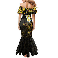 New Zealand Tuatara Plumeria Family Matching Mermaid Dress and Hawaiian Shirt Maori Gold Koru Tribal Tattoo