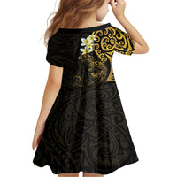 New Zealand Tuatara Plumeria Family Matching Short Sleeve Bodycon Dress and Hawaiian Shirt Maori Gold Koru Tribal Tattoo
