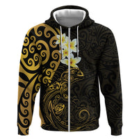 New Zealand Tuatara Plumeria Hoodie Maori Gold Koru Tribal Tattoo