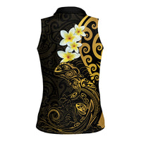 New Zealand Tuatara Plumeria Women Sleeveless Polo Shirt Maori Gold Koru Tribal Tattoo