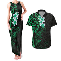 New Zealand Tuatara Plumeria Couples Matching Tank Maxi Dress and Hawaiian Shirt Maori Green Koru Tribal Tattoo LT01 Green - Polynesian Pride