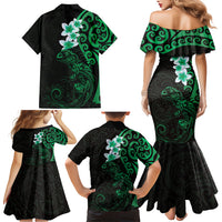 New Zealand Tuatara Plumeria Family Matching Mermaid Dress and Hawaiian Shirt Maori Green Koru Tribal Tattoo
