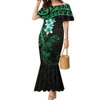 New Zealand Tuatara Plumeria Family Matching Mermaid Dress and Hawaiian Shirt Maori Green Koru Tribal Tattoo